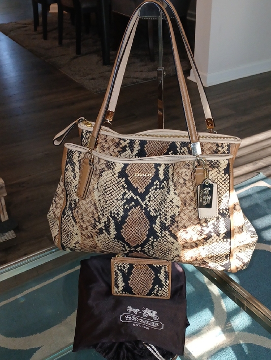Coach Handbags - Coach Madison Carryall Python Snake Print Pattern Satchel With Matching Wallet